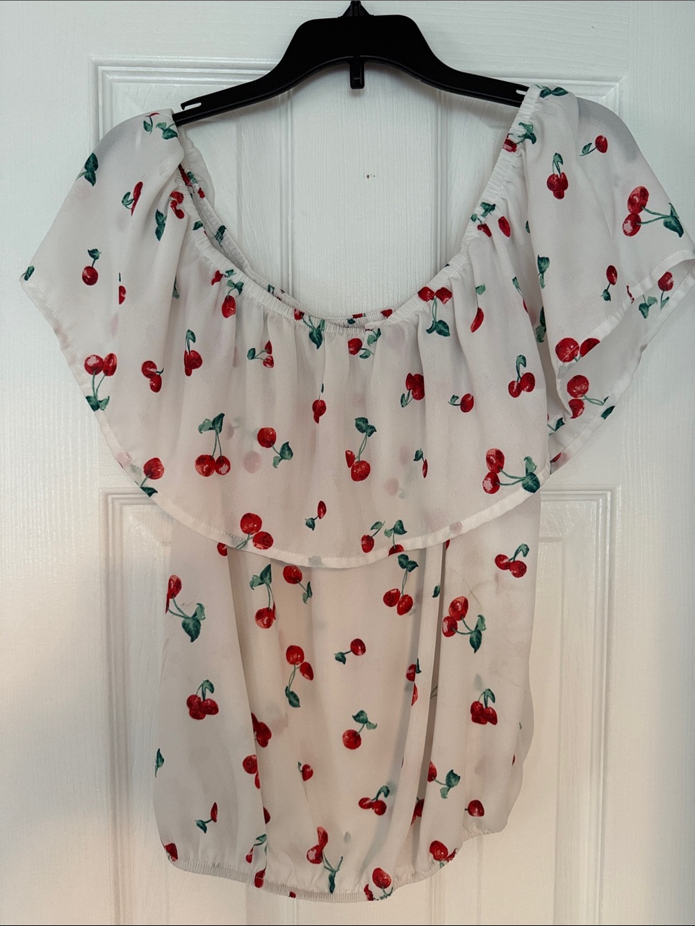Sienna Sky White Off-Shoulder Cherry Print Blouse